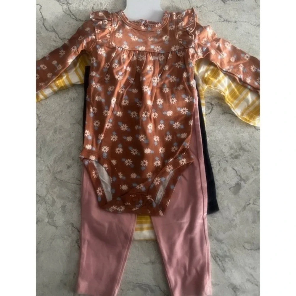 Carters‎ Baby Girl 4 Piece Outfit Set Bodysuits Leggings Yellow & Floral 3-6M